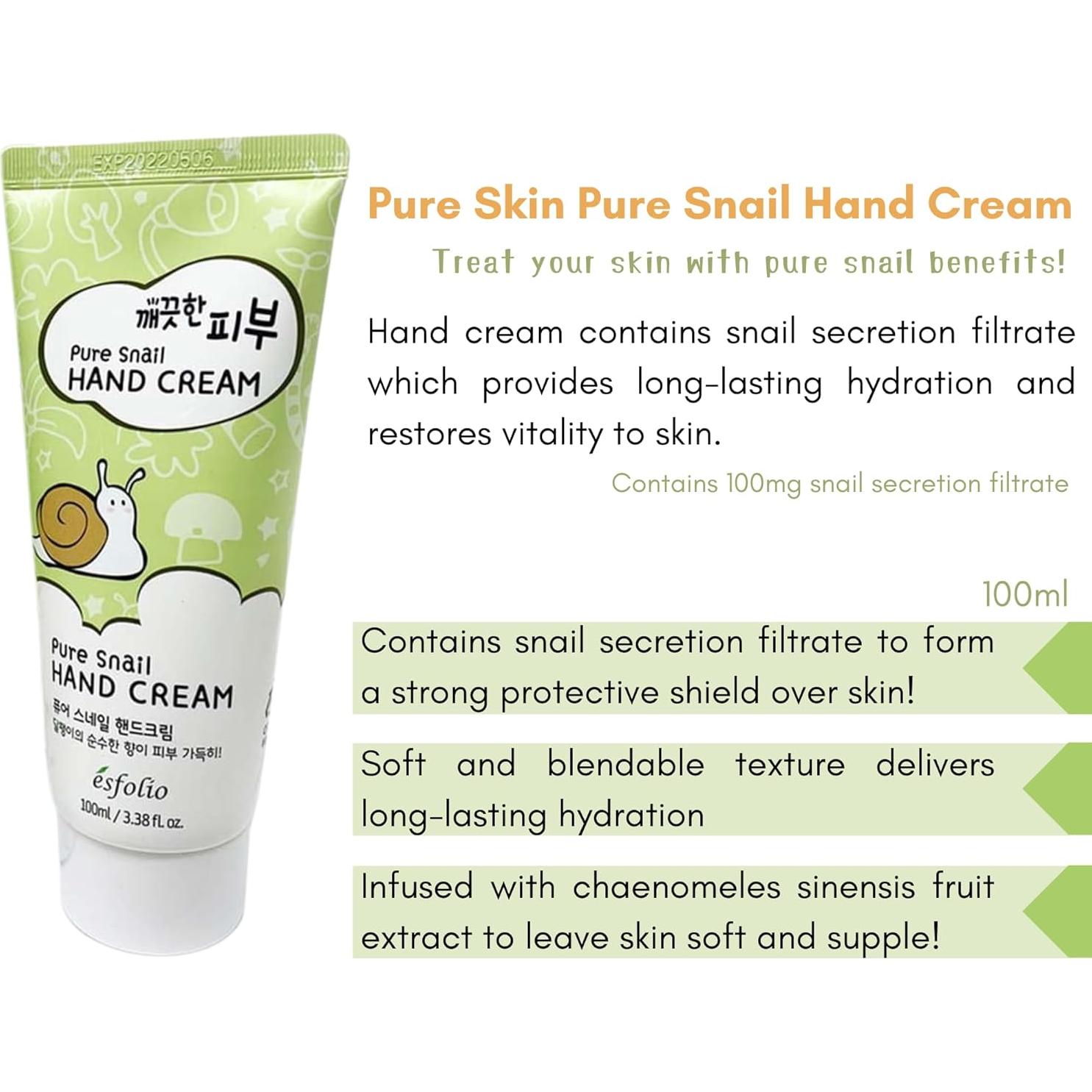 Crema de Manos Esfolio Pure Skin Snail 100ml - Hidratante No Grasa
