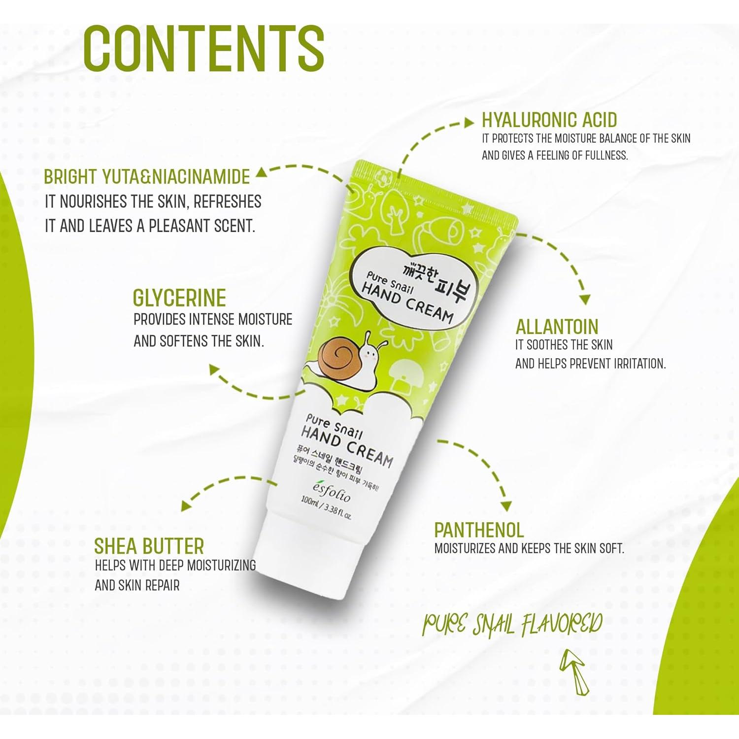 Crema de Manos Esfolio Pure Skin Snail 100ml - Hidratante No Grasa