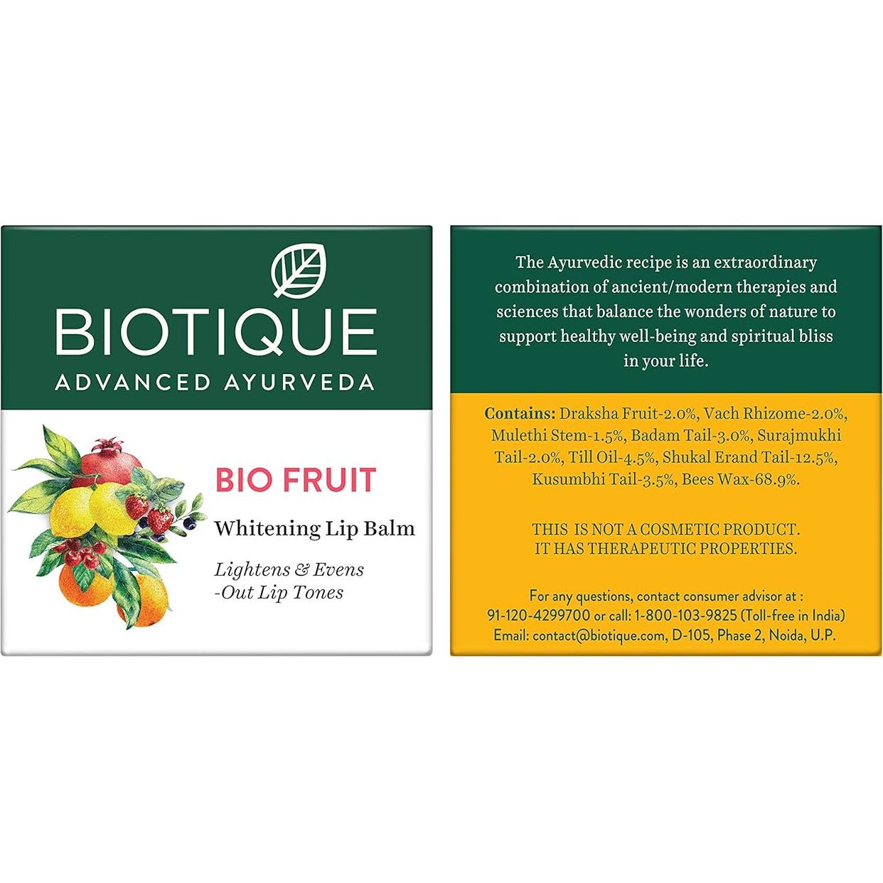 Bálsamo Labial Biotique Bio Fruit 12g - Aclarante Frutal