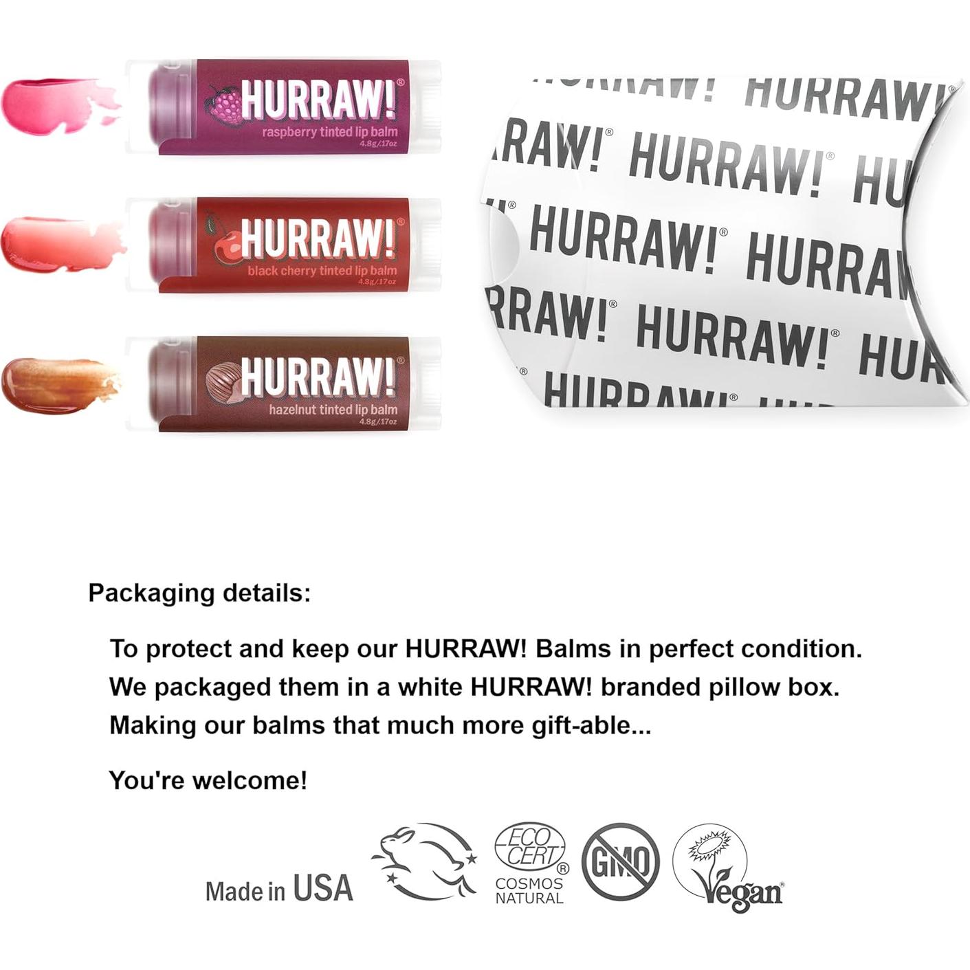 Bálsamos Labiales Orgánicos Hurraw! - Paquete de 3 Sabores