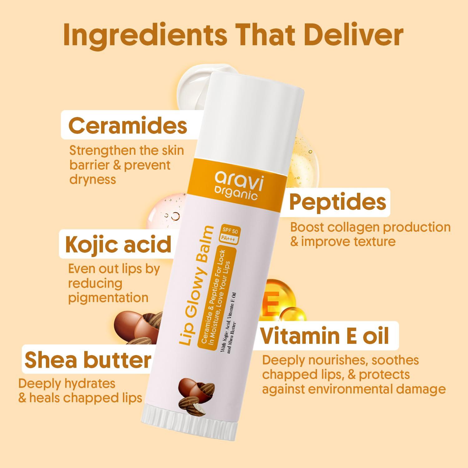 Bálsamo Labial Glowy Orgánico Aravi SPF 50 PA+++ 5g