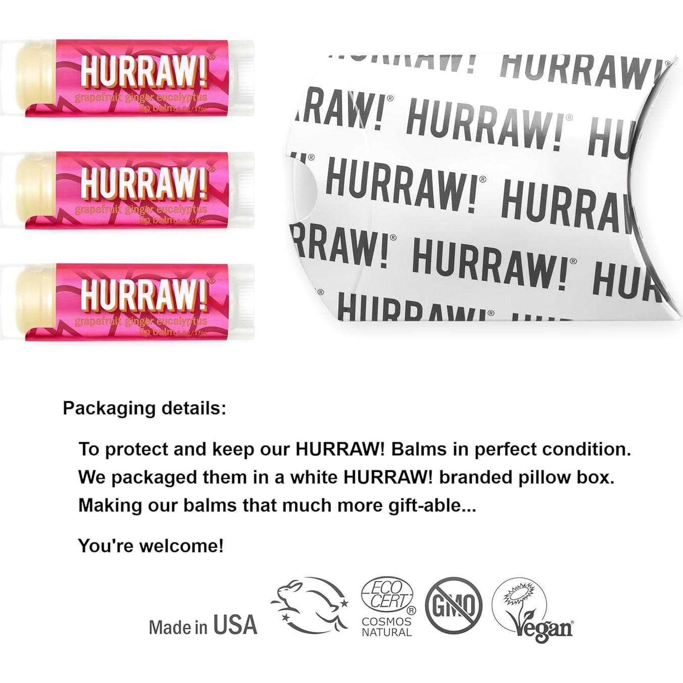 Bálsamo Labial Orgánico Hurraw! Pomelo Jengibre Eucalipto 3x4.8g