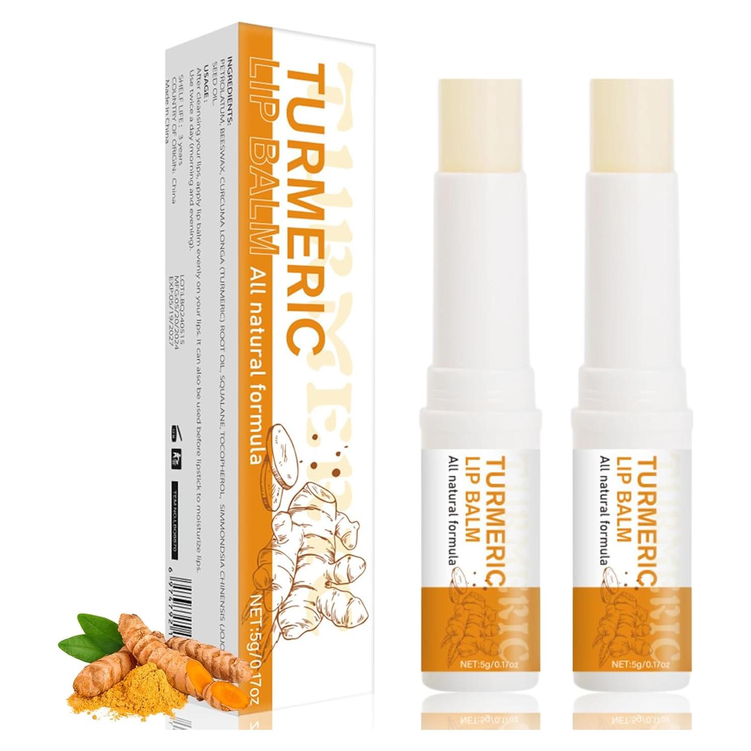 2PCS Turmeric Lip Balm for Smokers Dark Lip Treatment with Turmeric oil, Help Fade Lip, Lip Exfoliator, Lip Exfoliator Scrub for Lip Softening & Dry, Cracked, Dull Lips, Reduce Lip Fine Lines