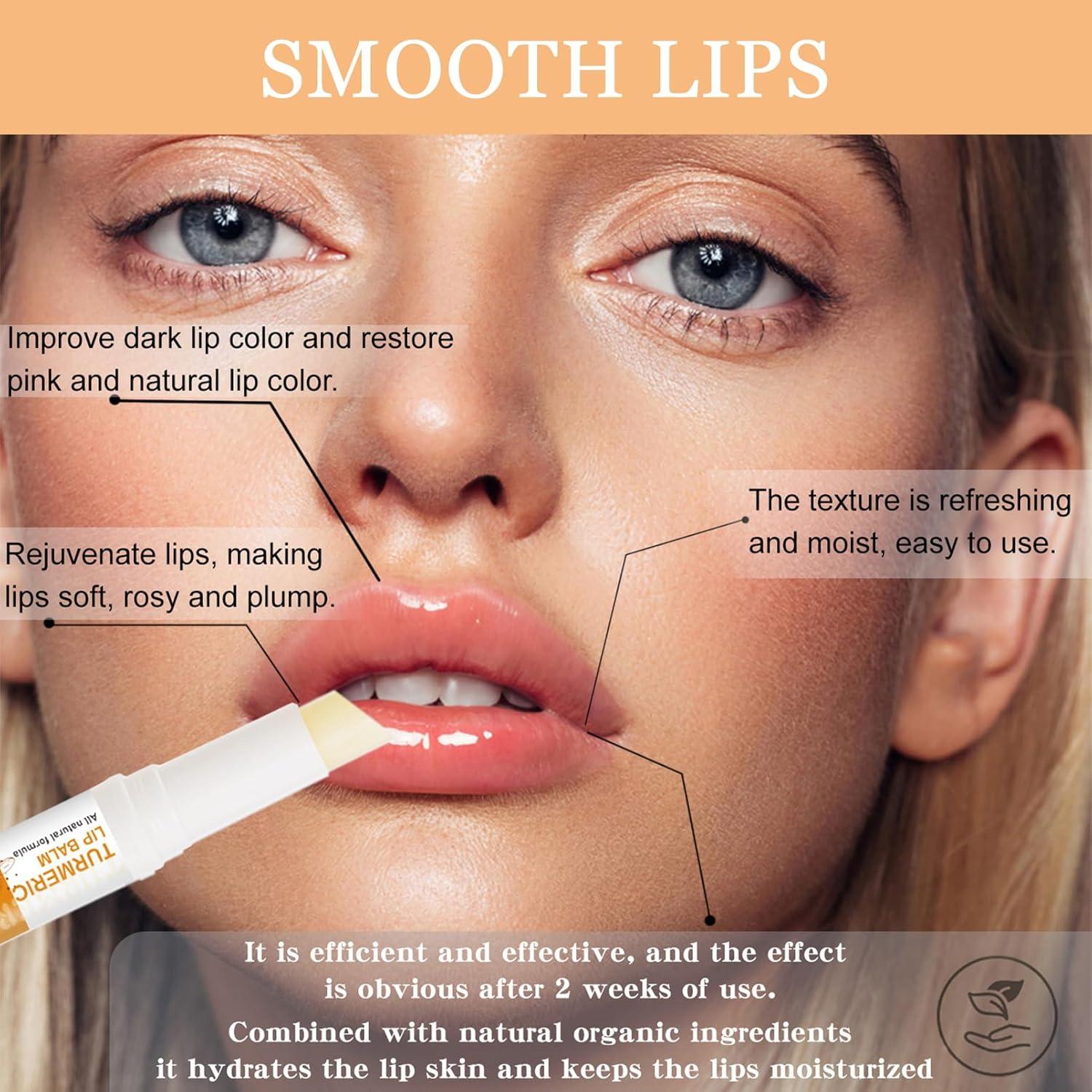 2PCS Turmeric Lip Balm for Smokers Dark Lip Treatment with Turmeric oil, Help Fade Lip, Lip Exfoliator, Lip Exfoliator Scrub for Lip Softening & Dry, Cracked, Dull Lips, Reduce Lip Fine Lines