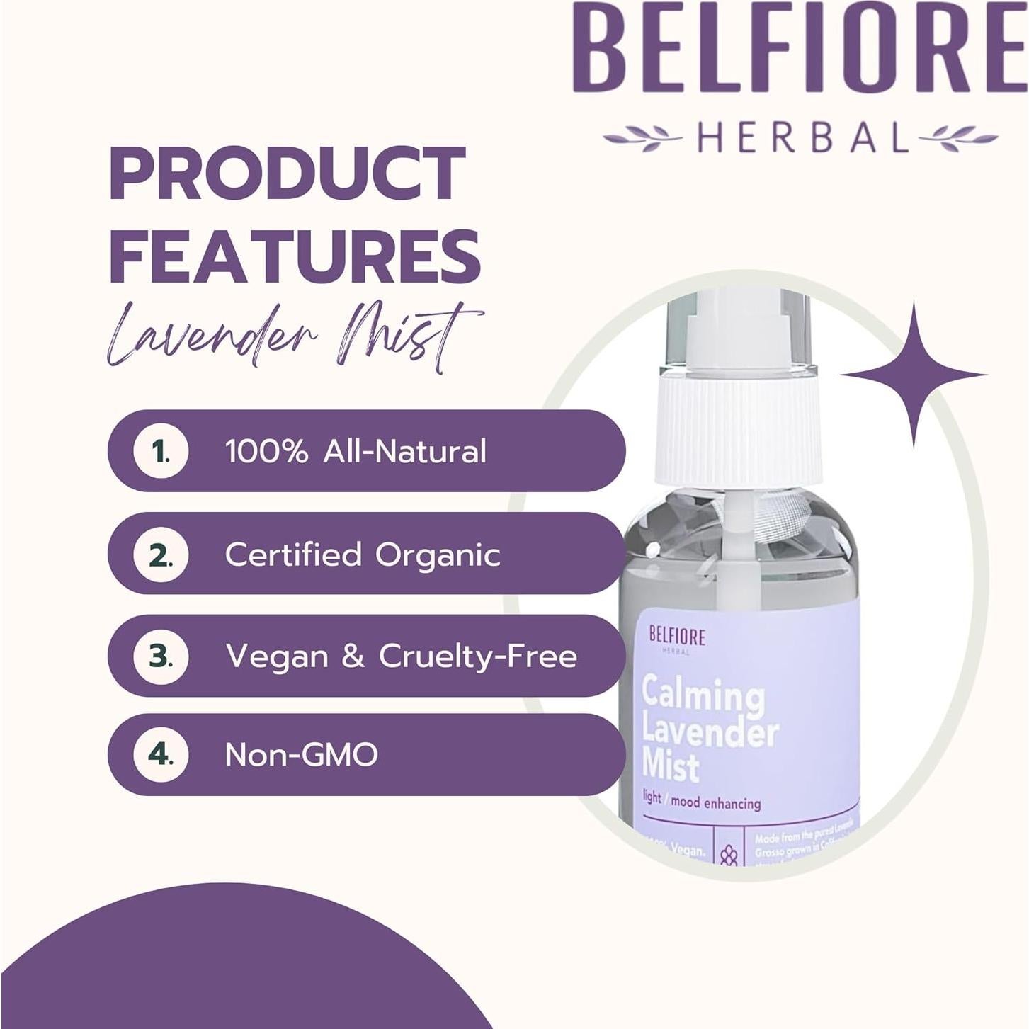 Spray de Lavanda Orgánico Belfiore Herbal 2 oz - Hidratante Vegano