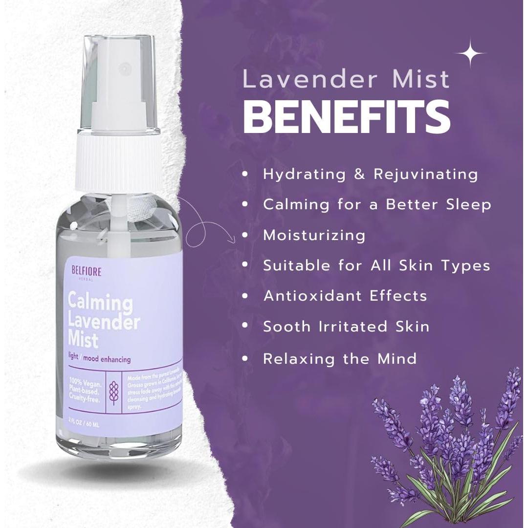 Spray de Lavanda Orgánico Belfiore Herbal 2 oz - Hidratante Vegano
