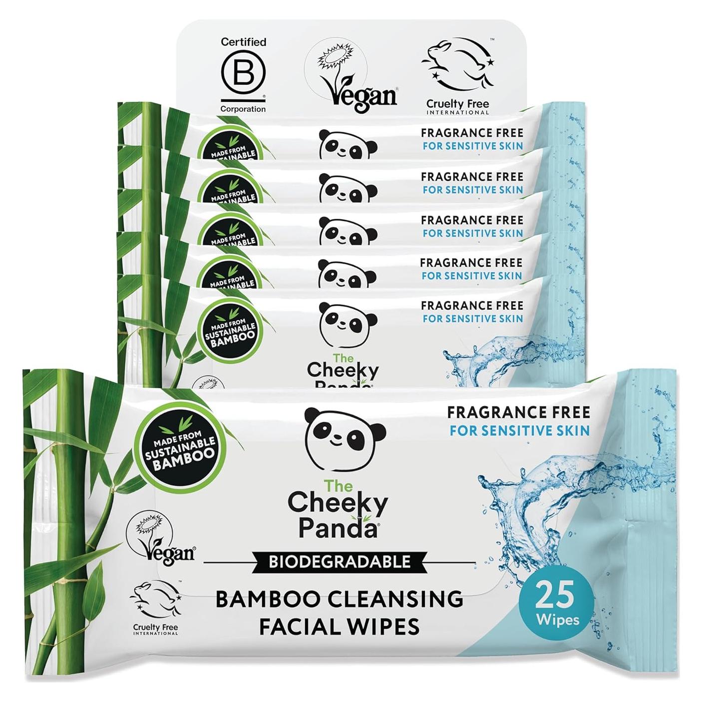 Toallitas Desmaquillantes The Cheeky Panda | 6 Paquetes de 25 Unidades | Biodegradables y Veganas