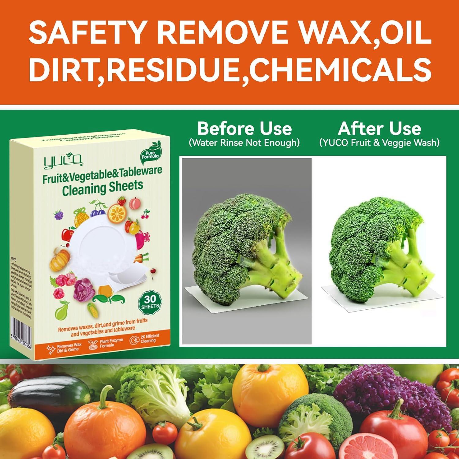 Hojas de Lavado de Frutas y Verduras YUCO - 30 Hojas Ecológicas