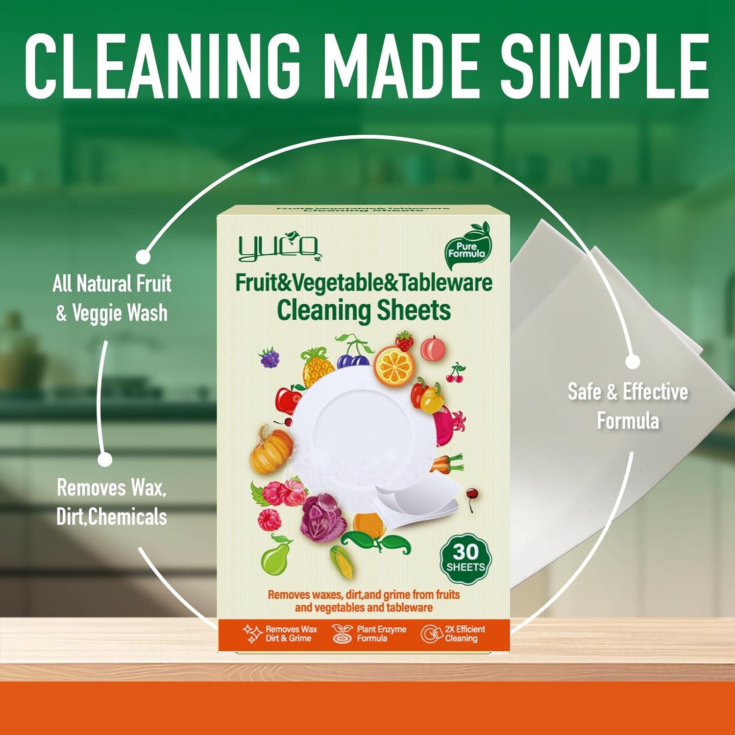 Hojas de Lavado de Frutas y Verduras YUCO - 30 Hojas Ecológicas