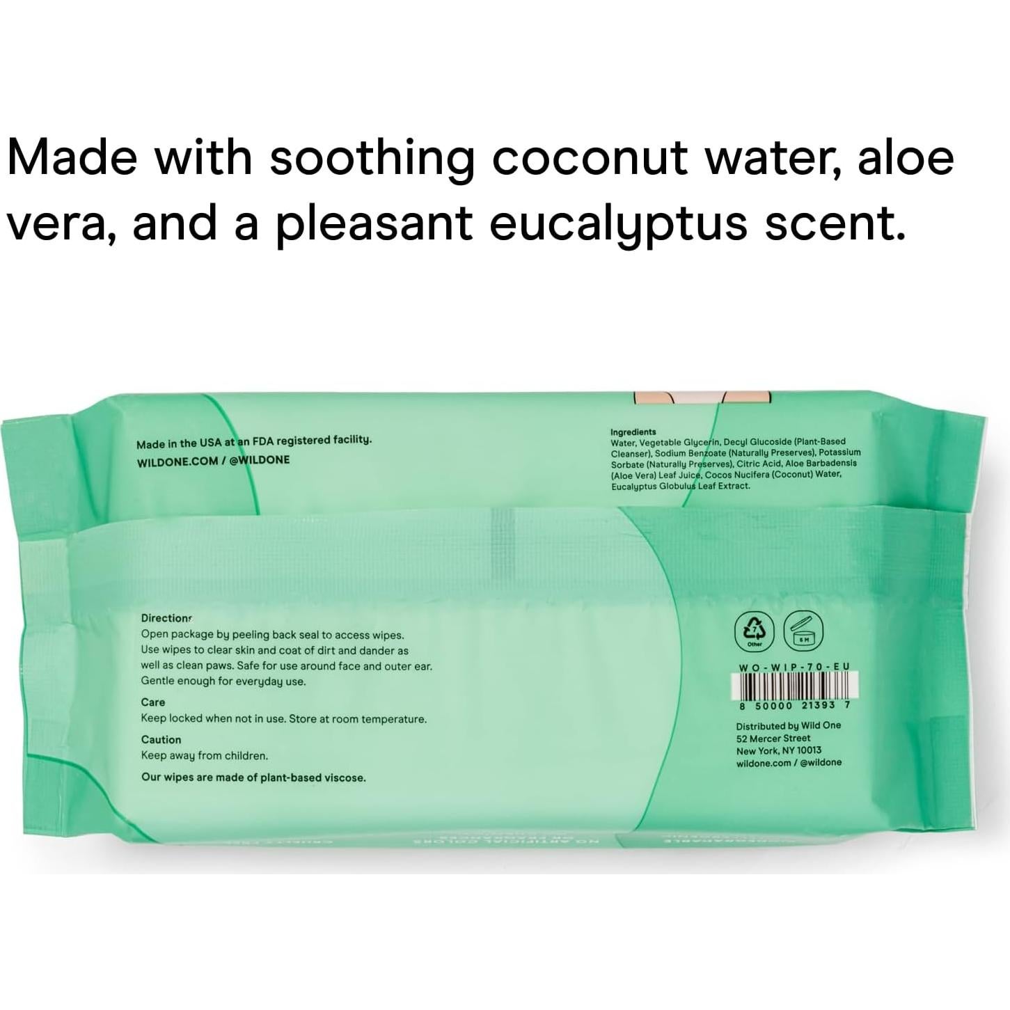 Toallitas Naturales para Perros Wild One Eucalipto 70 Unidades