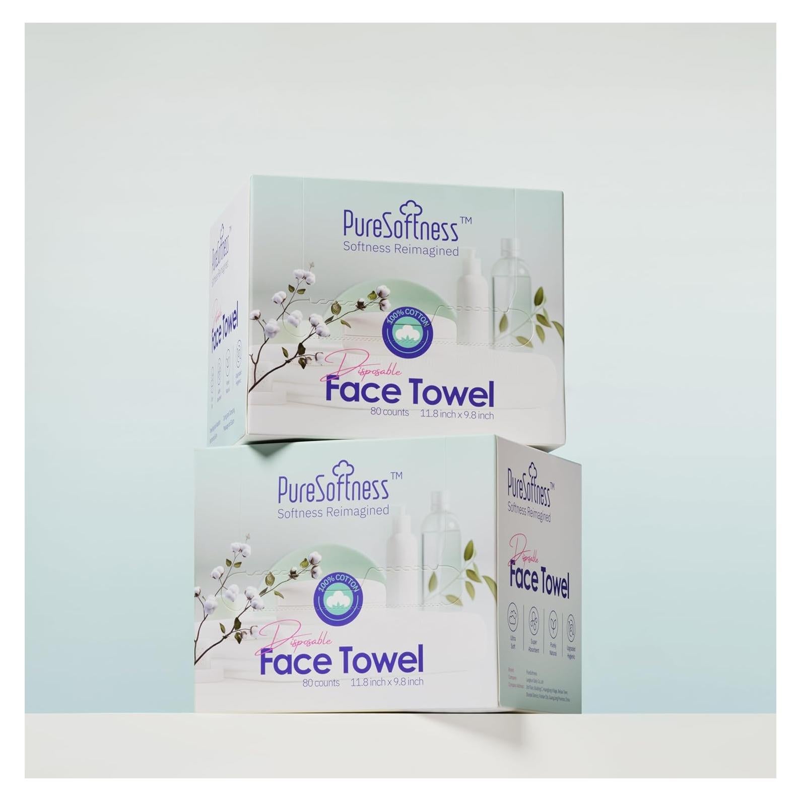 Toallas Faciales Desechables PureSoftness 100% Algodón 160 Unidades