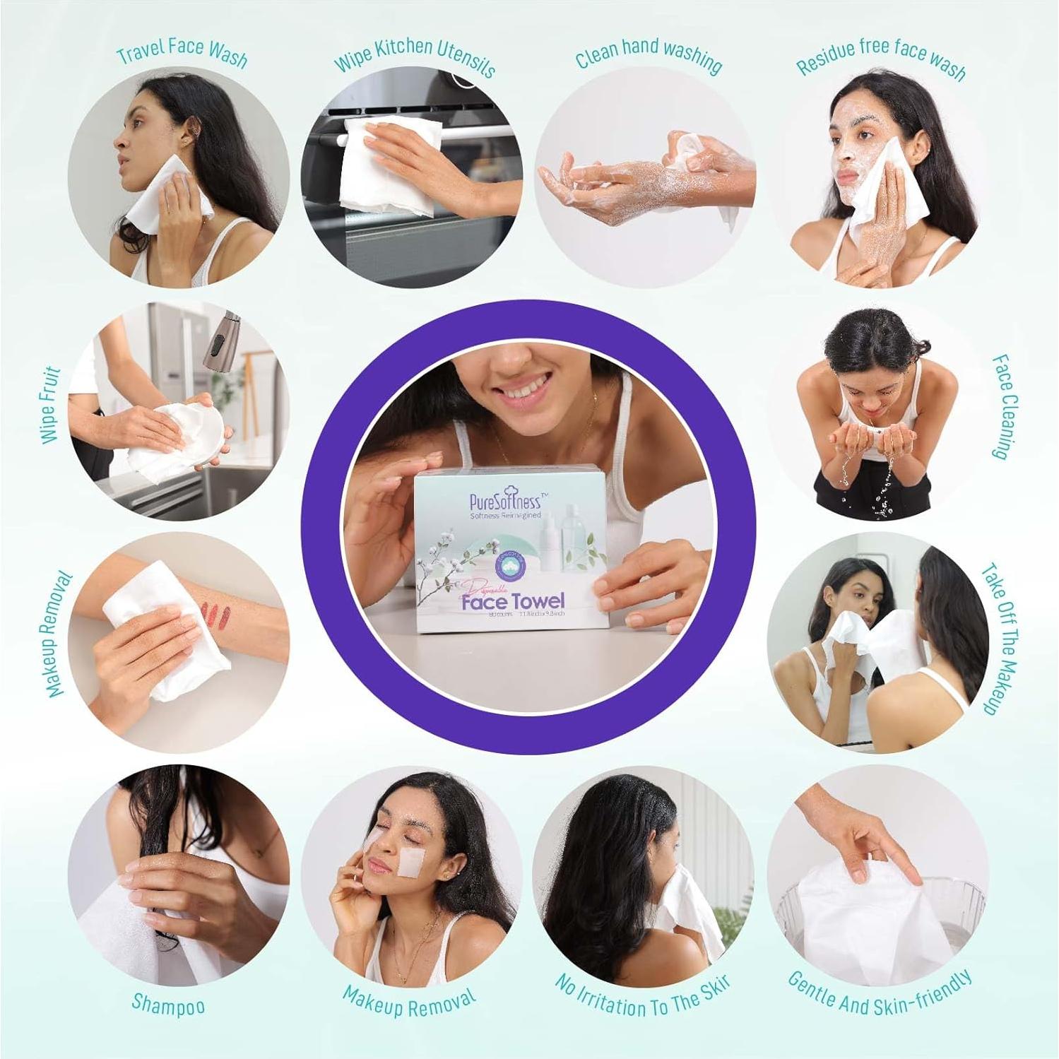 Toallas Faciales Desechables PureSoftness 100% Algodón 160 Unidades