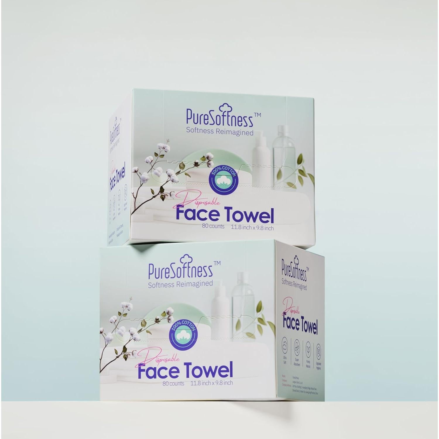 Toallas Faciales Desechables PureSoftness 100% Algodón 160 Unidades