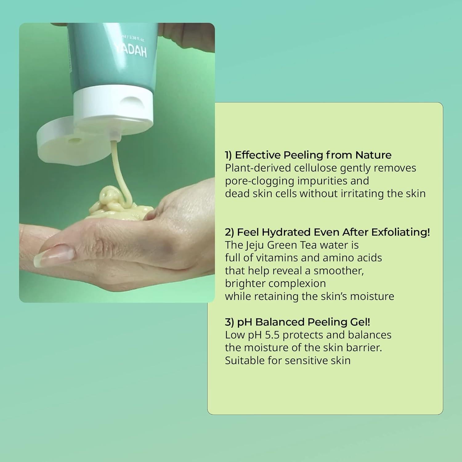 Gel Exfoliante YADAH de Té Verde 100 ml - pH 5.5, Vegano