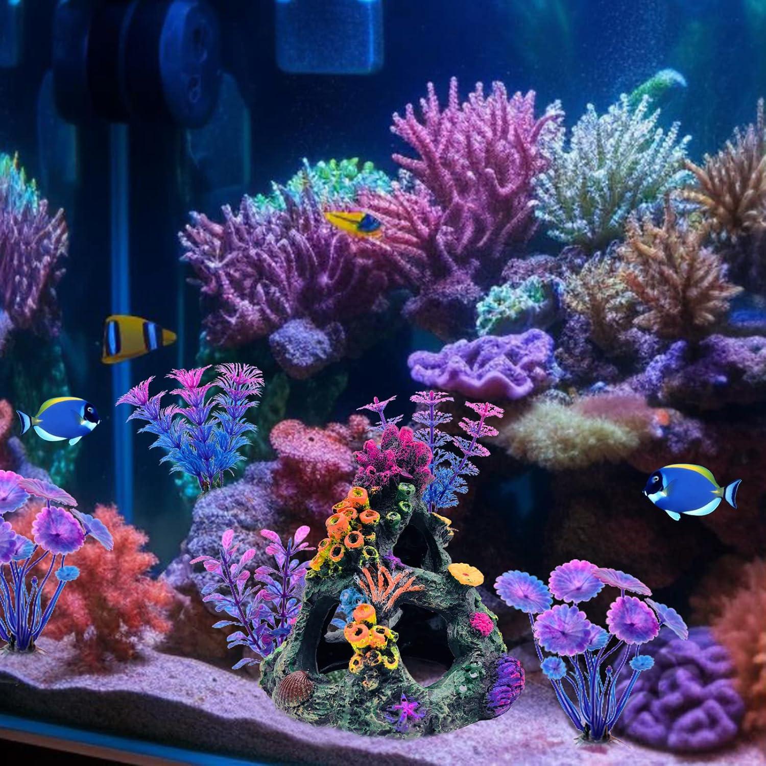 Conjunto de Decoración de Acuario GSD - Montaña Coral y Plantas