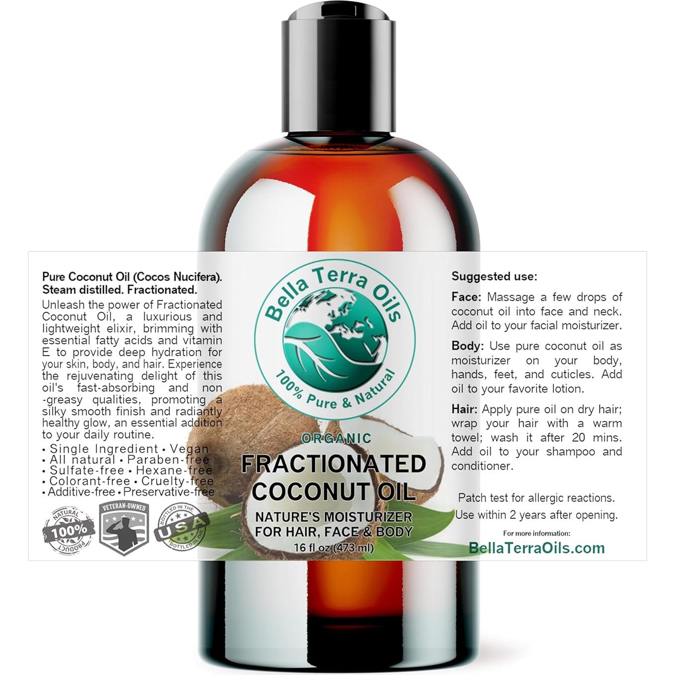 Aceite de Coco Fraccionado Orgánico Bella Terra 473 ml - Hidratante