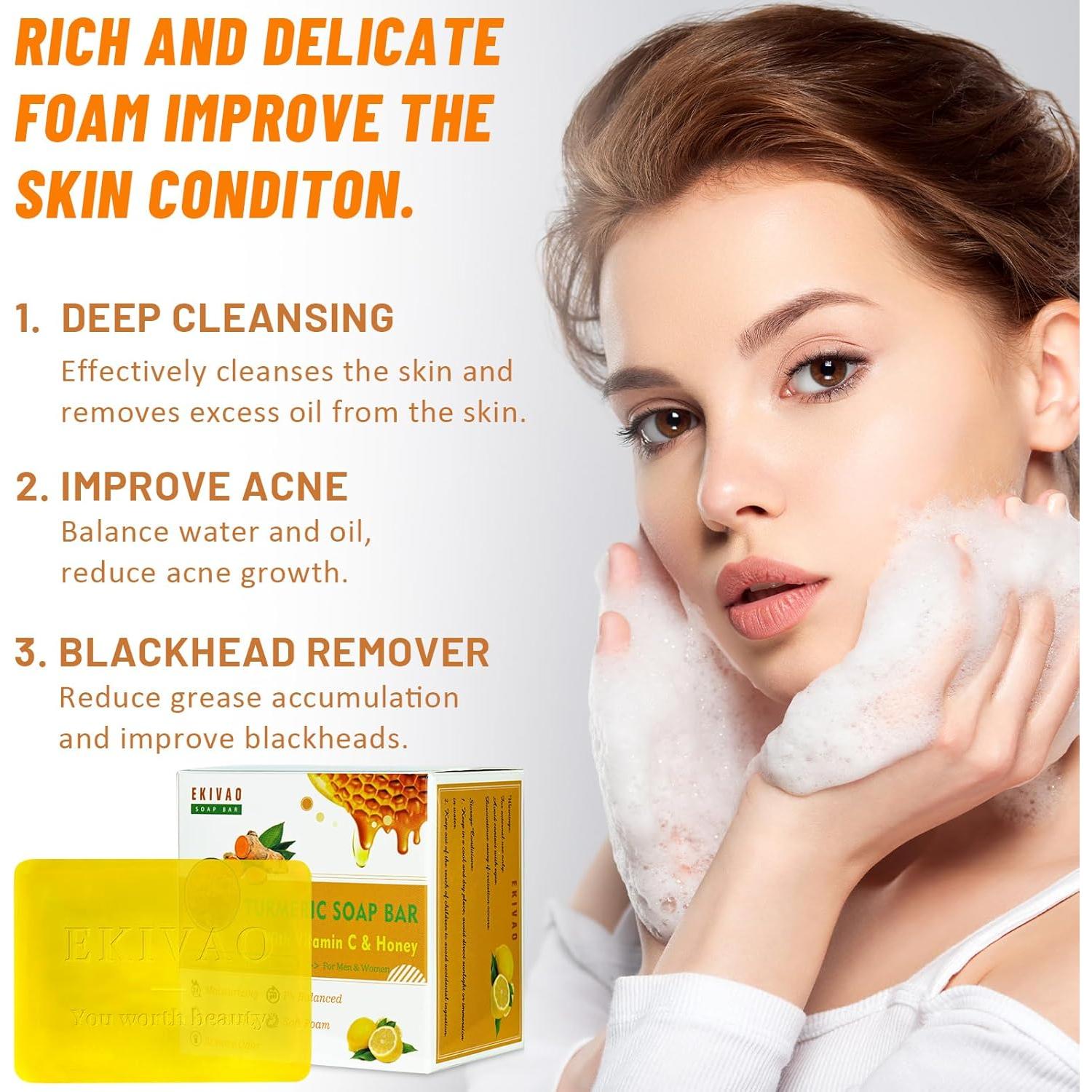 Jabón Orgánico de Cúrcuma EKIVAO - 3 Paquetes 85g Hidratante