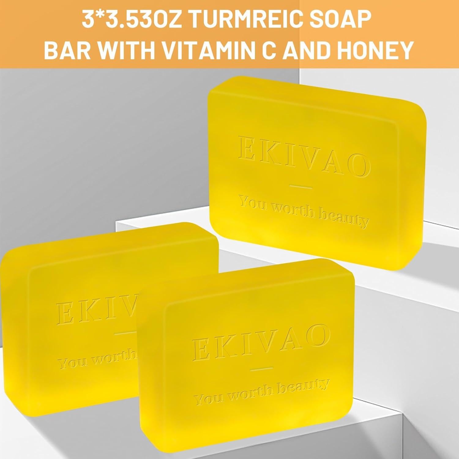 Jabón Orgánico de Cúrcuma EKIVAO - 3 Paquetes 85g Hidratante