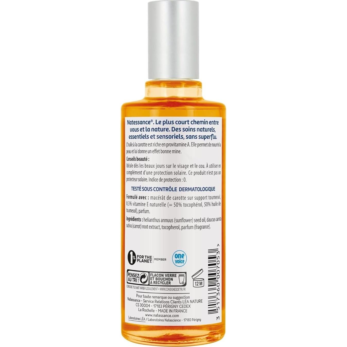 Aceite de Zanahoria Natessance 100ml - Piel Suave y Tonificada