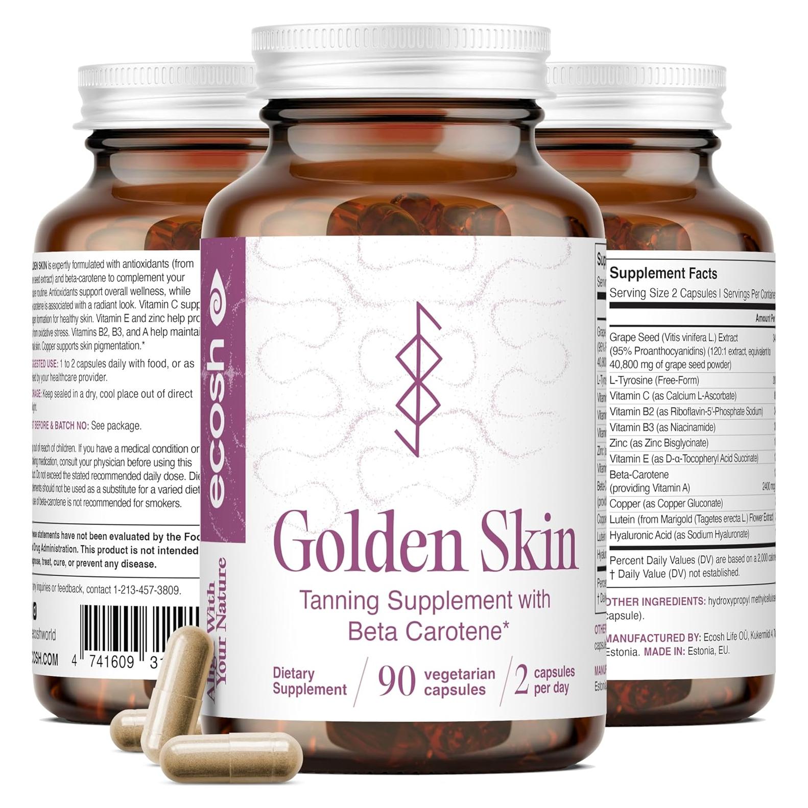 Suplemento de bronceado Ecosh 90 cápsulas con beta-caroteno