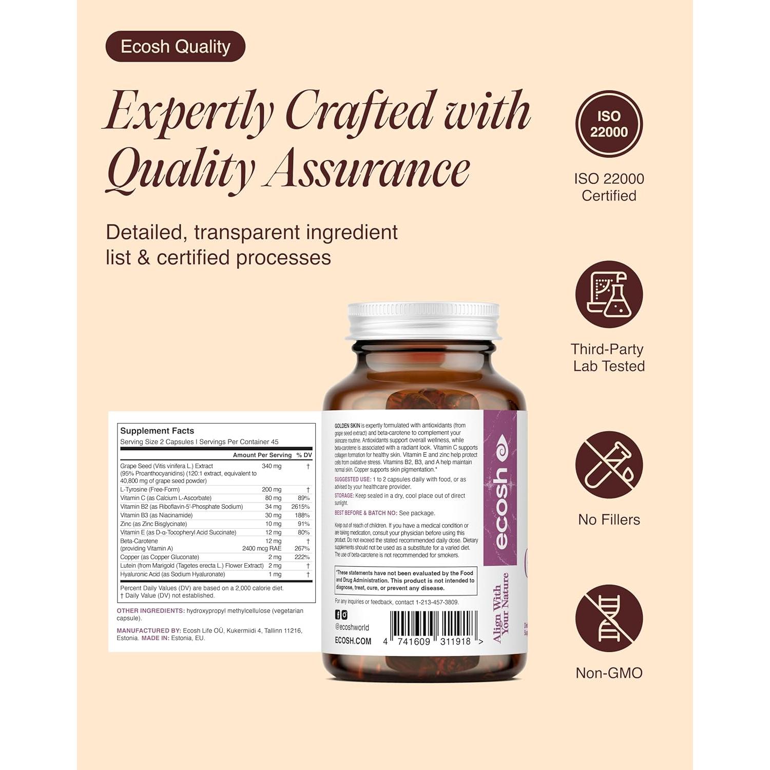 Suplemento de bronceado Ecosh 90 cápsulas con beta-caroteno