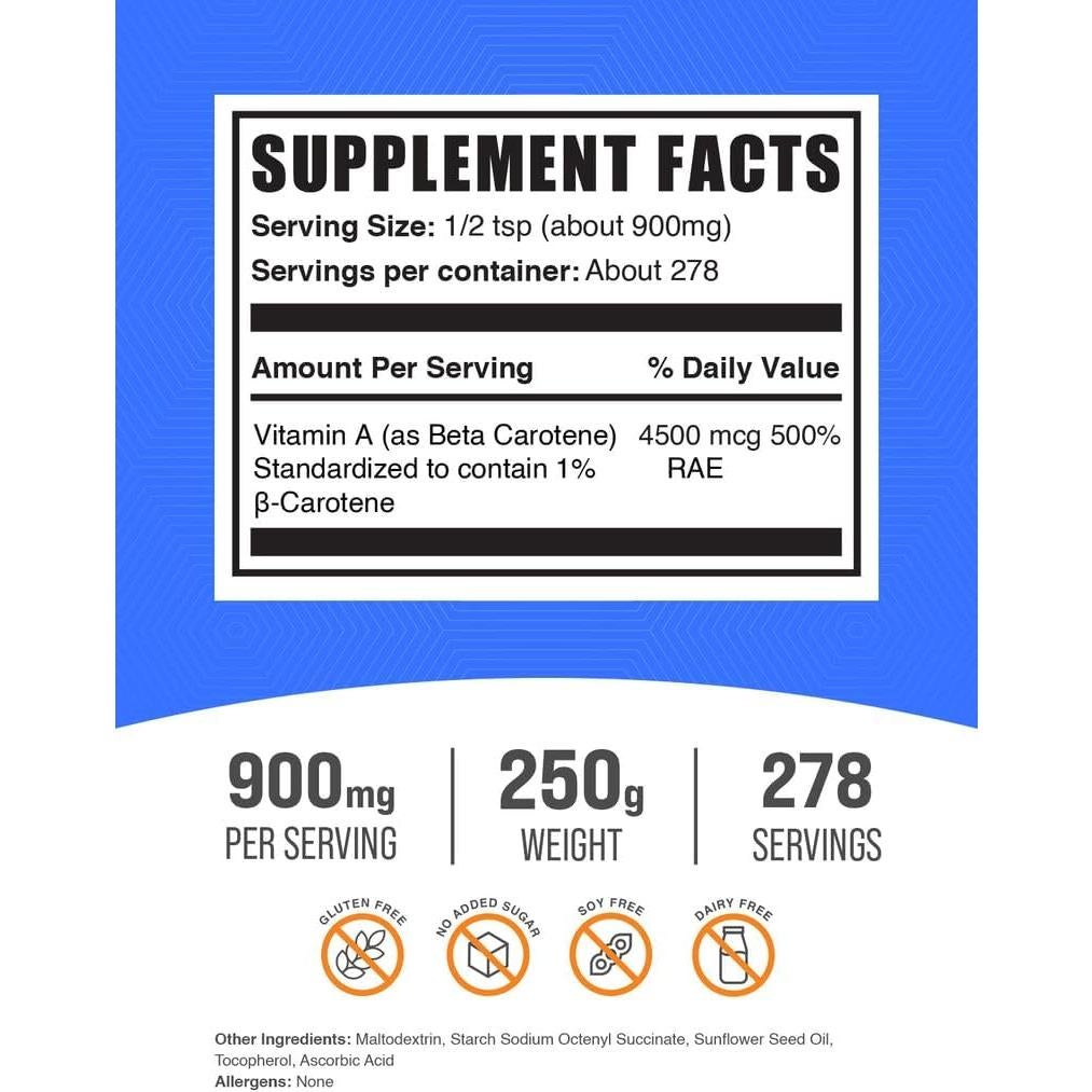 Polvo de Beta Caroteno BulkSupplements 250g - Vitamina A