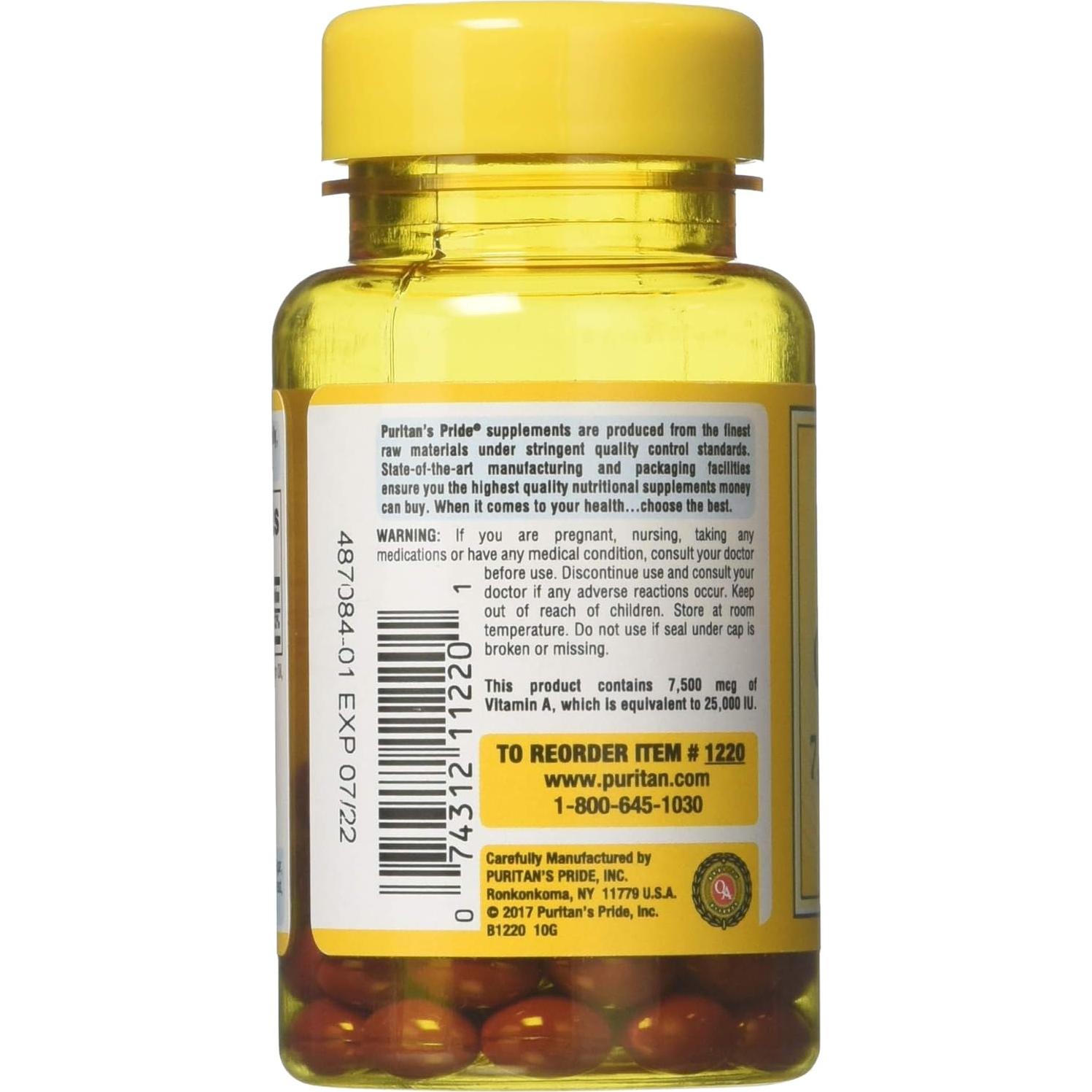 Beta Caroteno Puritan's Pride 100 Softgels Paquete de 2