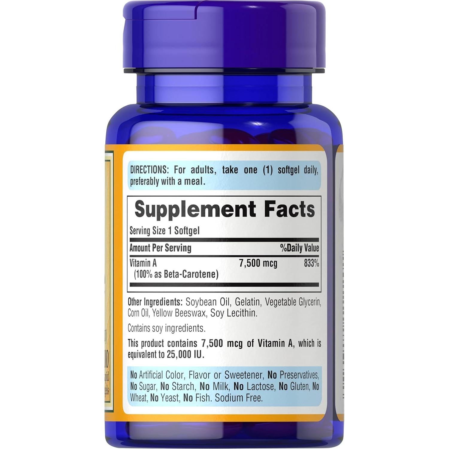 Beta Caroteno Puritan's Pride 100 Softgels Paquete de 2