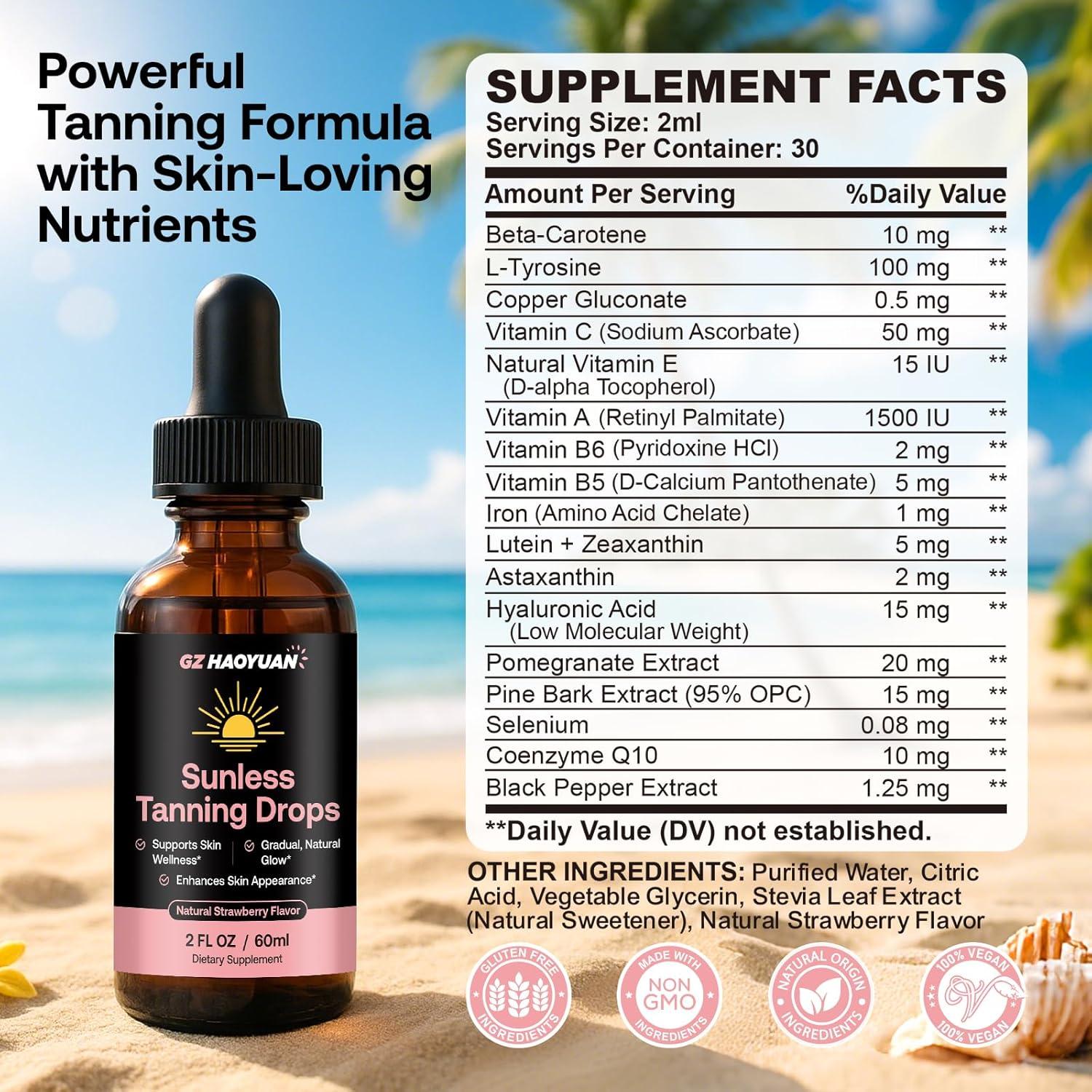 Gotas Bronceadoras GZ HAOYUAN 59 ml Sabor Fresa Antioxidantes