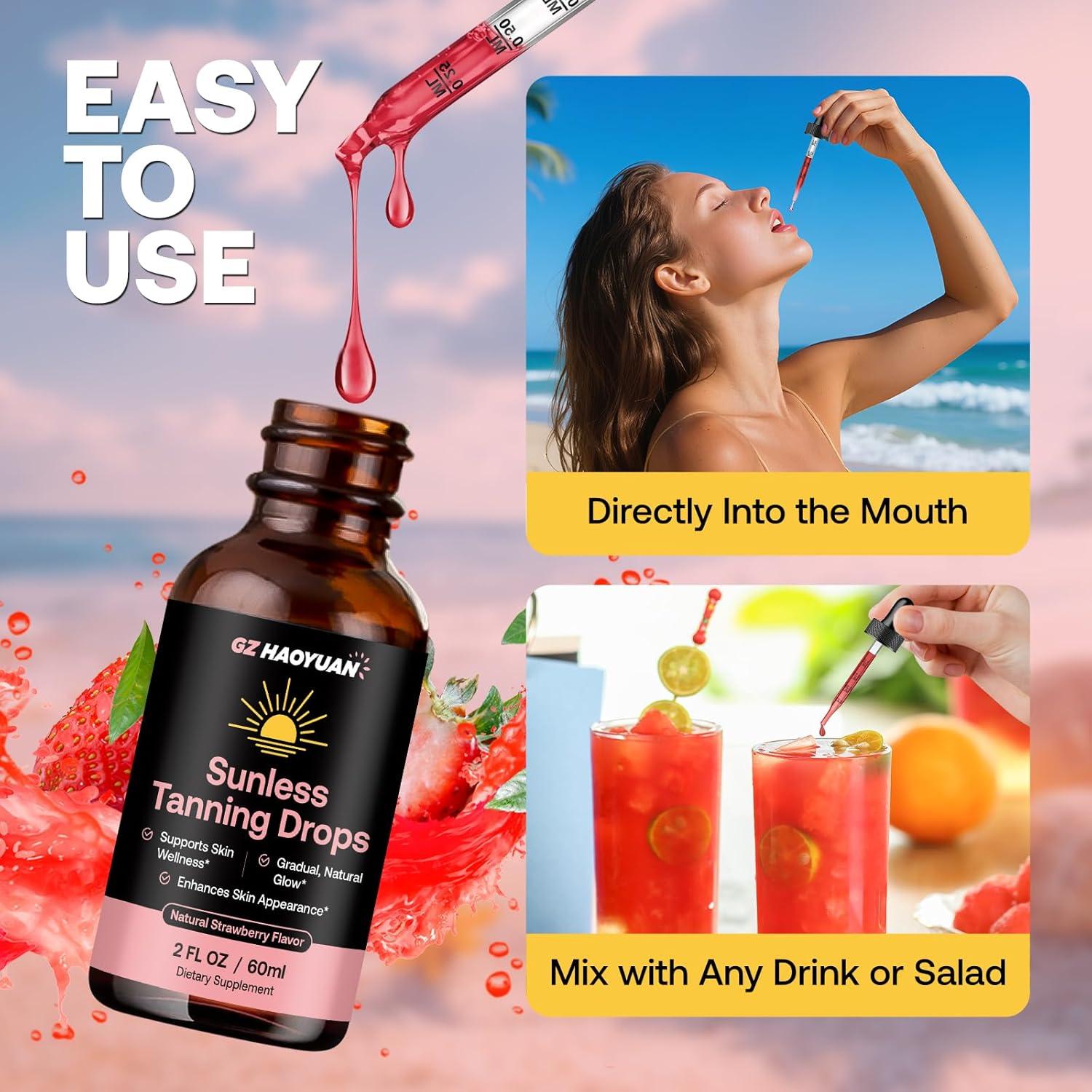 Gotas Bronceadoras GZ HAOYUAN 59 ml Sabor Fresa Antioxidantes