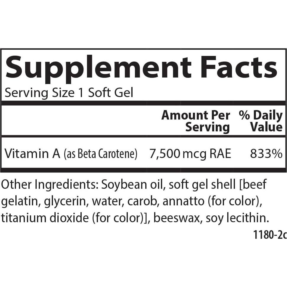 Suplemento de Beta Caroteno Carlson 25000 UI 50 Softgels