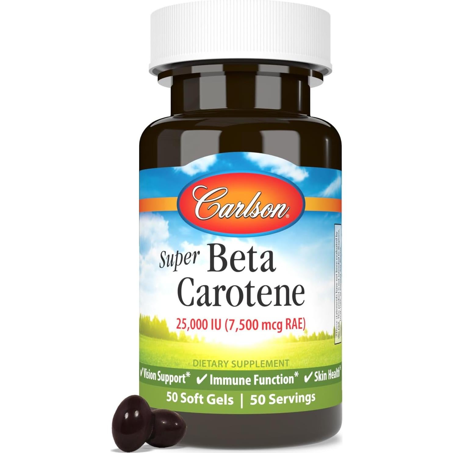 Suplemento de Beta Caroteno Carlson 25000 UI 50 Softgels
