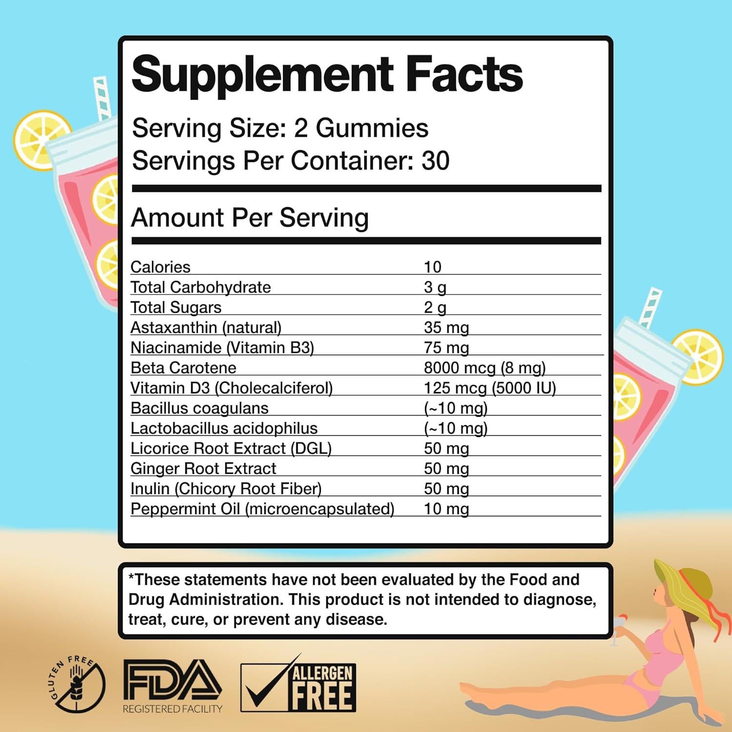 Gominolas Bronceadoras UVBites 60 Unidades Sabor Limonada Rosa