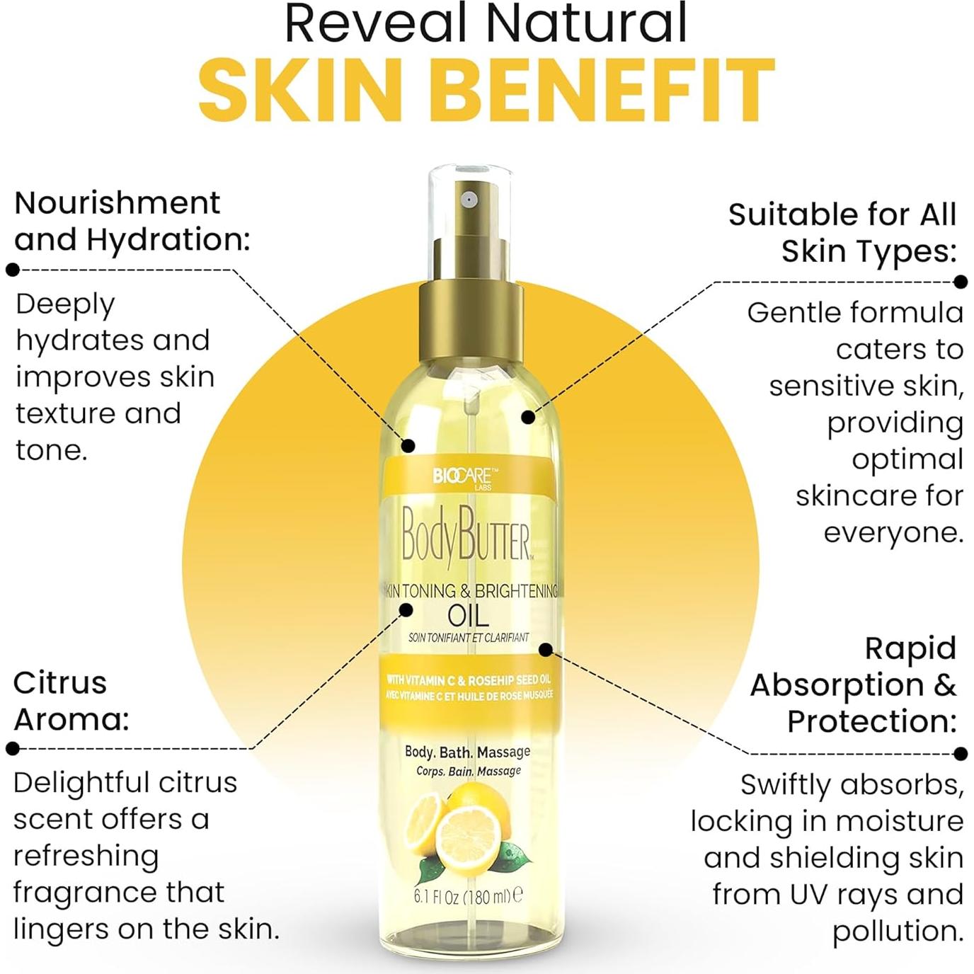 Aceite Corporal Biocare 170g - Hidratante con Vitamina C y Rosa Mosqueta