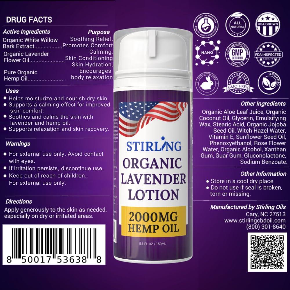 Loción Corporal Nutritiva Stirling 177ml - Lavanda Orgánica con Aceite de Cáñamo