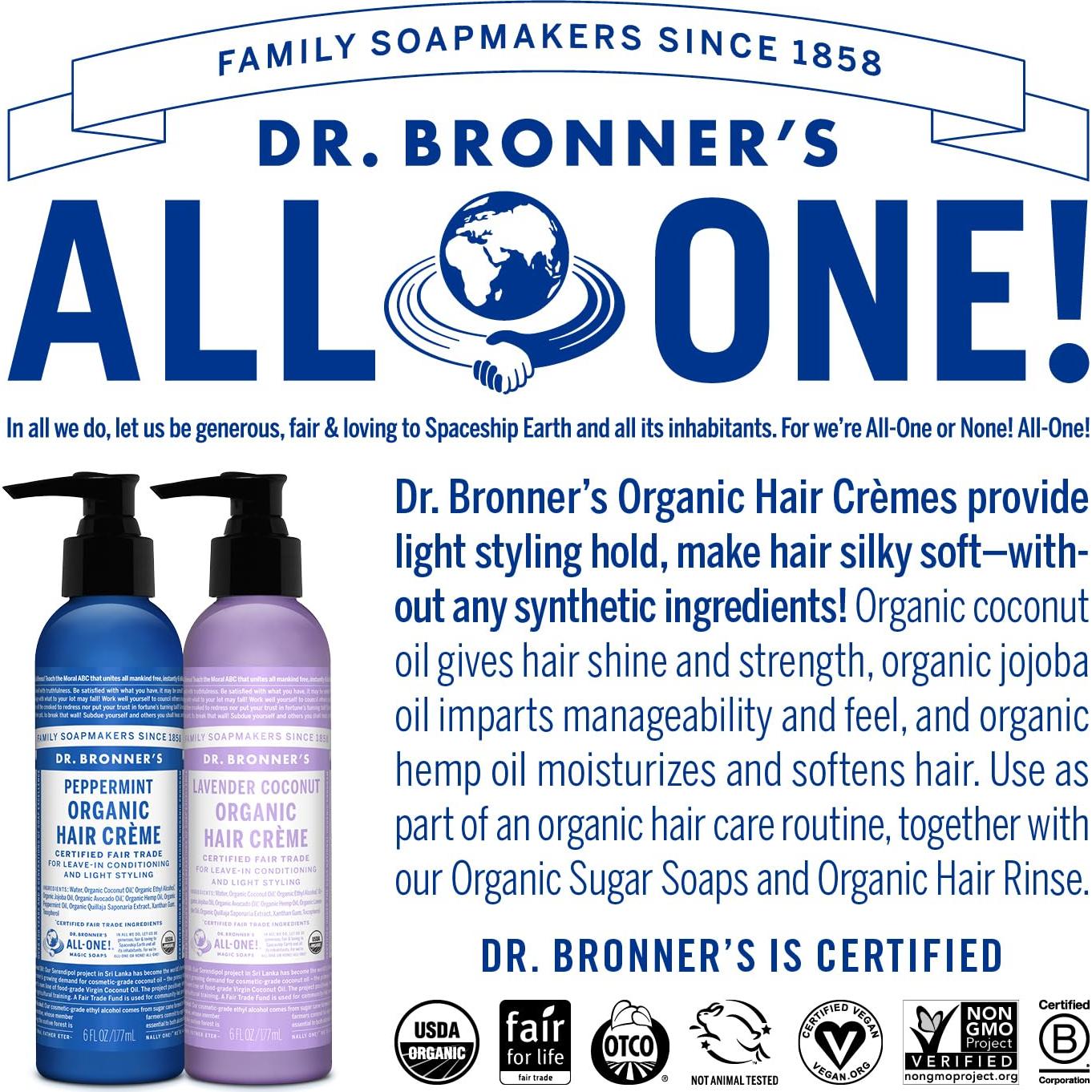 Crema para el cabello orgánica Dr. Bronner's 170g - Acondicionador sin enjuague