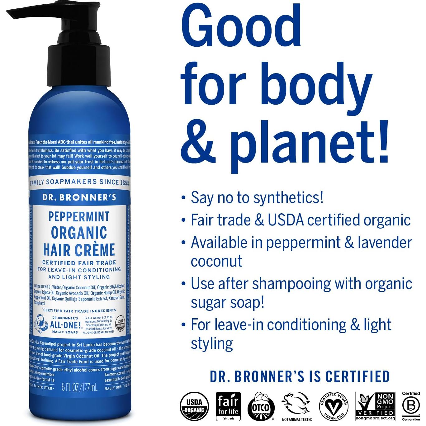 Crema para el cabello orgánica Dr. Bronner's 170g - Acondicionador sin enjuague