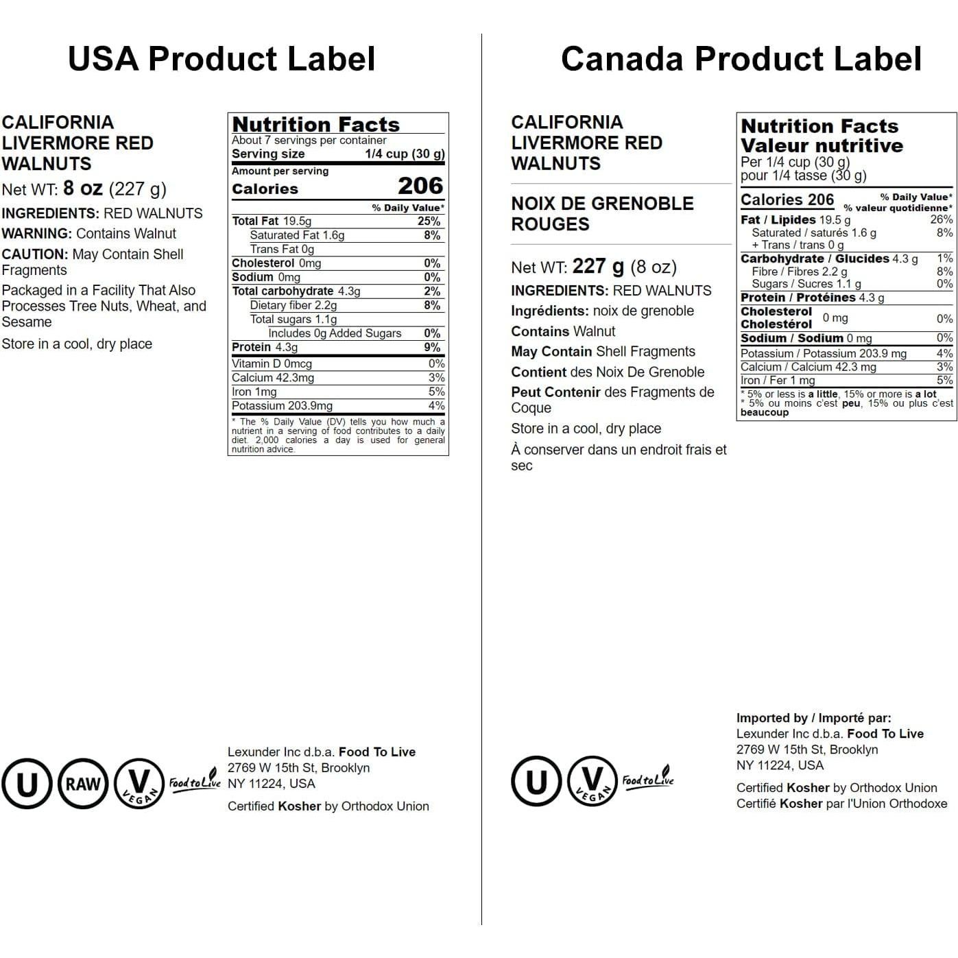 Nueces Rojas Crudas Food to Live 226g Sin Cáscara Kosher