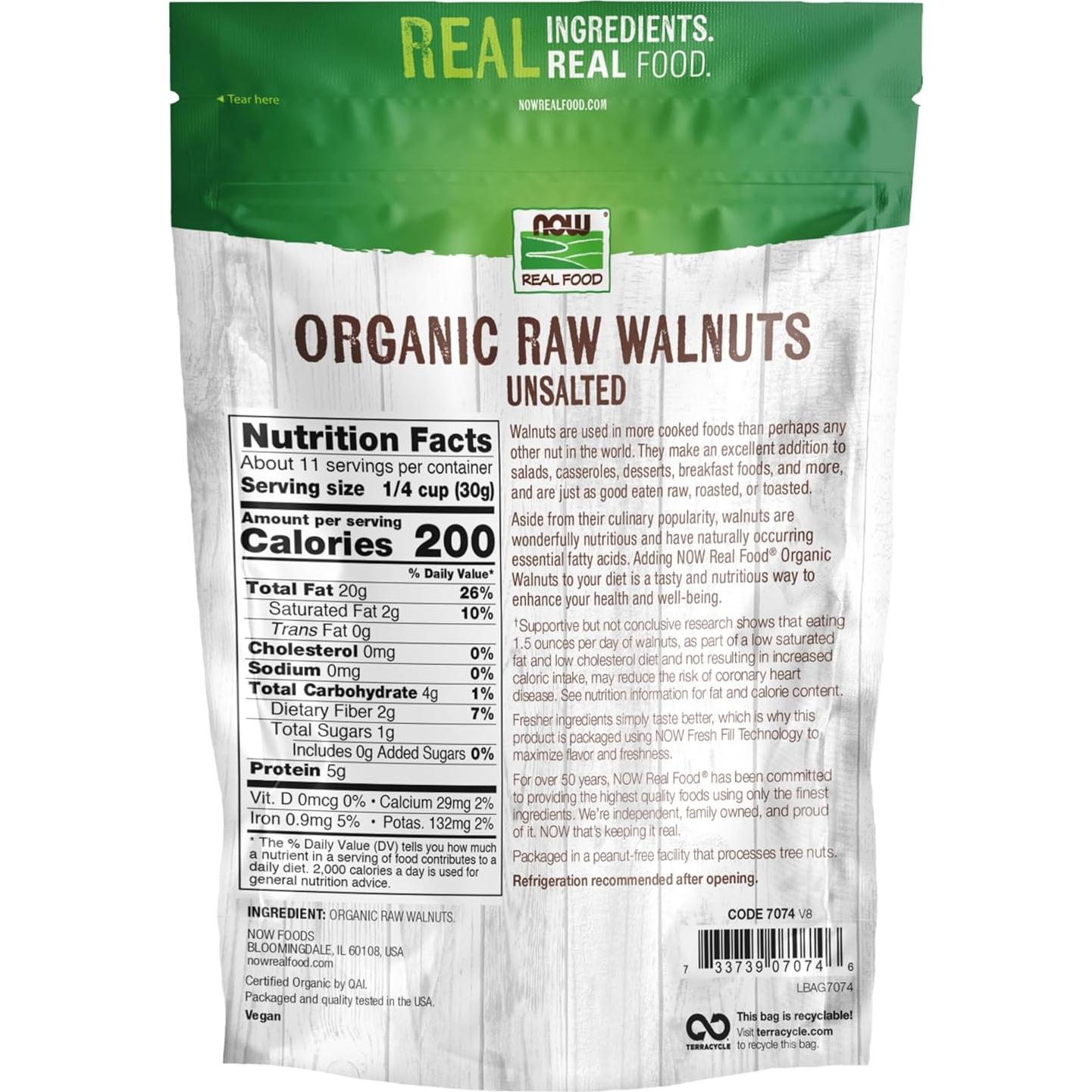 Nueces Orgánicas Crudas NOW Foods 340g Sin Sal Proteínas