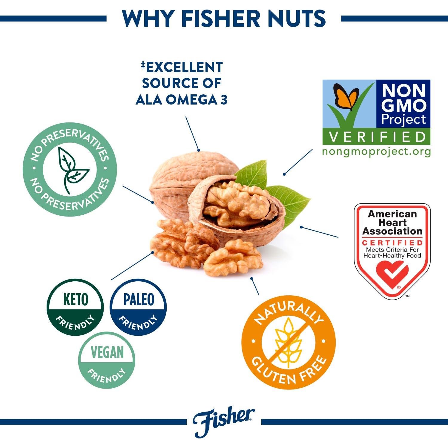 Nueces Fisher Mitades y Piezas 453g Sin Sal - Snack Saludable