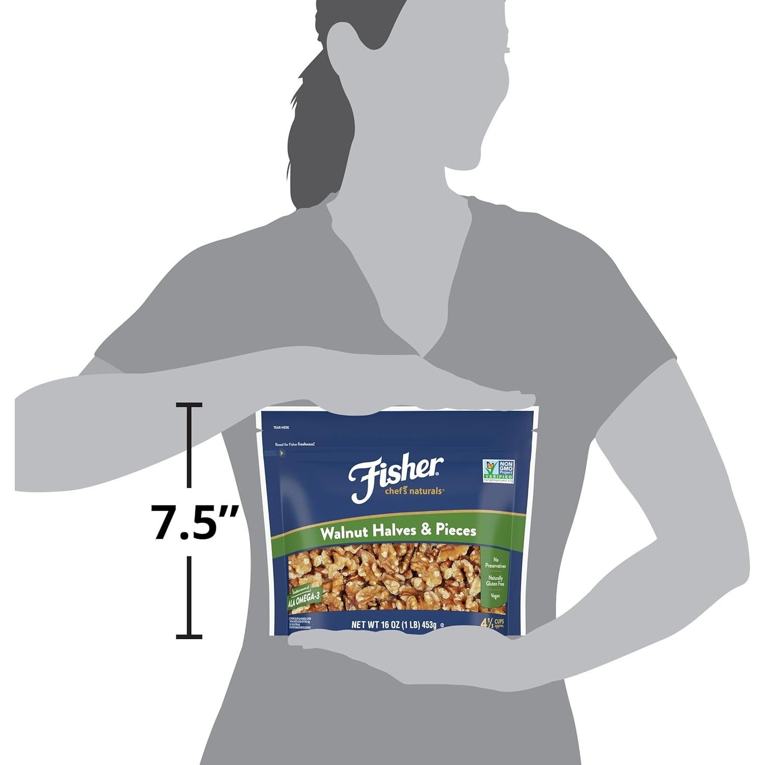 Nueces Fisher Mitades y Piezas 453g Sin Sal - Snack Saludable