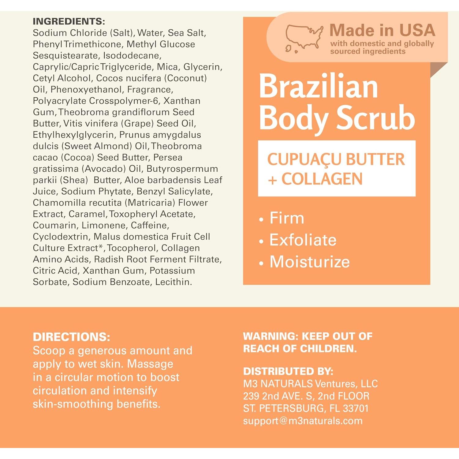 Exfoliante Corporal Brasileño M3 Naturals 453 g Hidratante