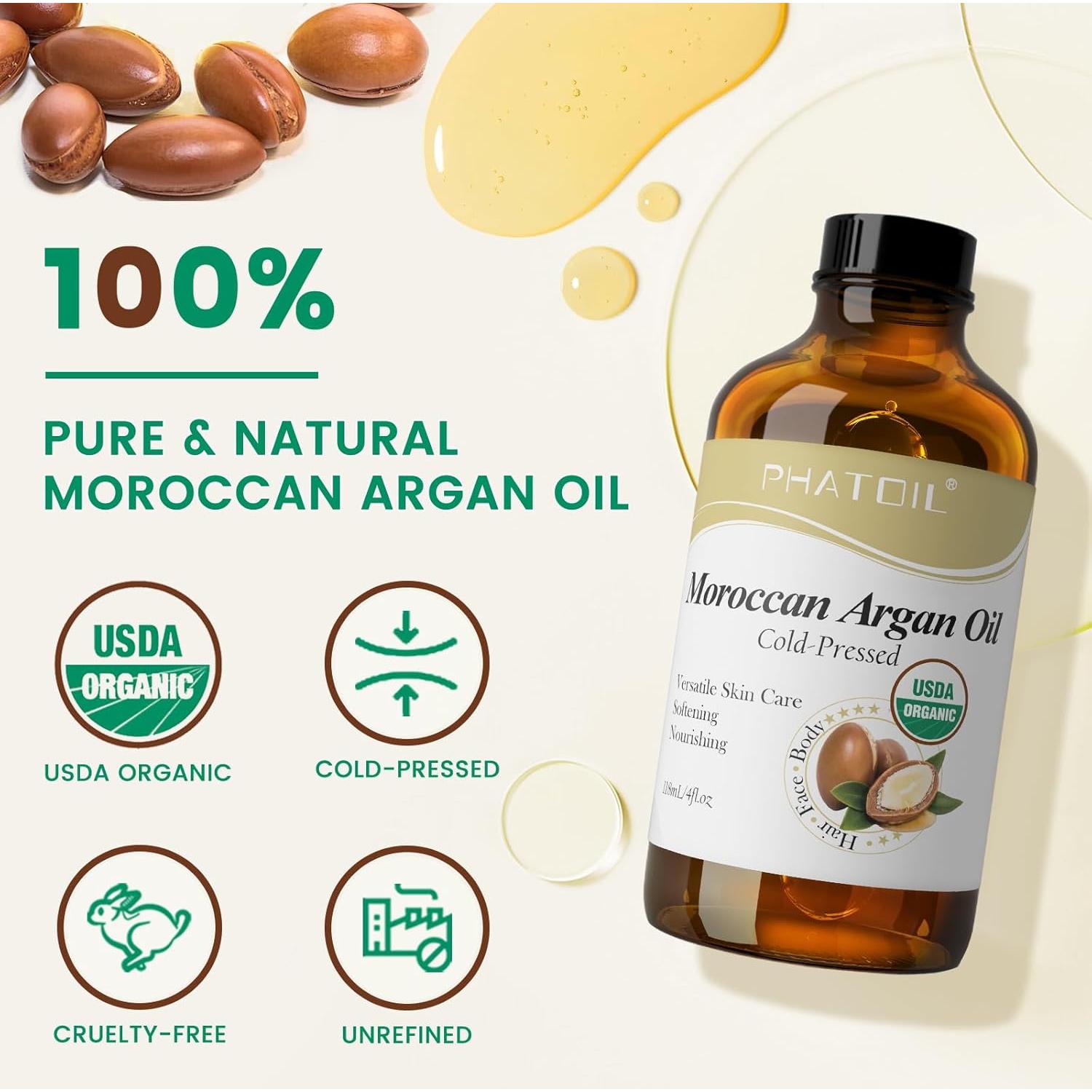 Aceite de Argán Marroquí Orgánico PHATOIL 118 ml para Cabello y Piel