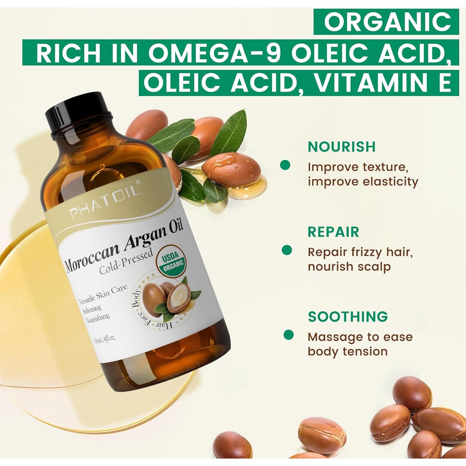 Aceite de Argán Marroquí Orgánico PHATOIL 118 ml para Cabello y Piel