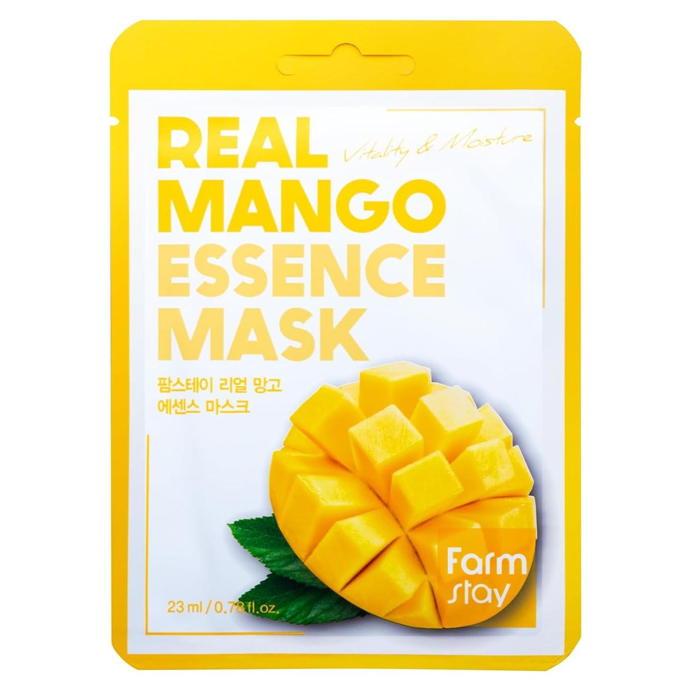FARMSTAY Real Mango Essence Mask - Mango Extract Face Mask - With Plumping Hyaluronic Acid - Nourishes Skin, Stimulates Cell Regeneration - 0.78 oz