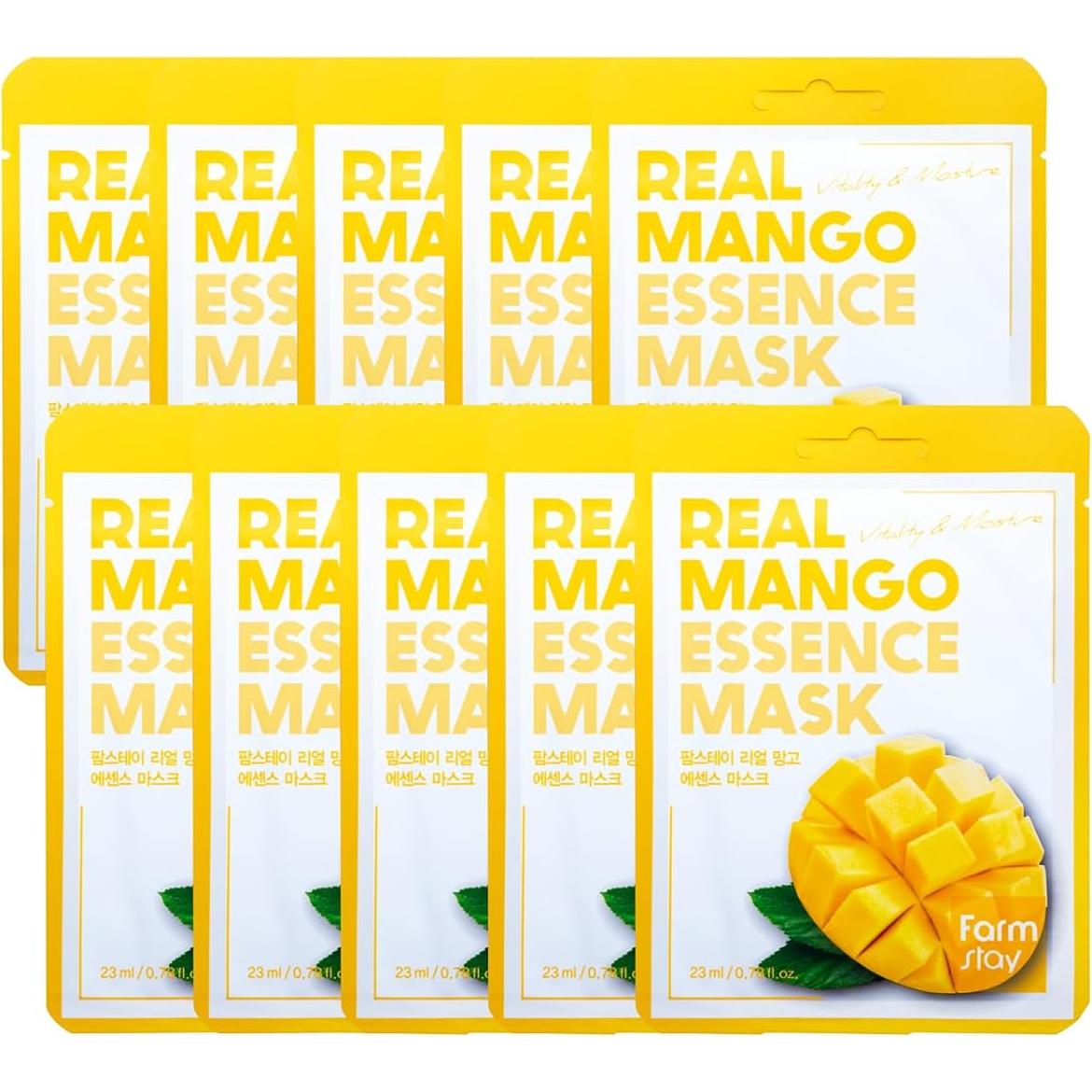 FARMSTAY Real Mango Essence Mask - Mango Extract Face Mask - With Plumping Hyaluronic Acid - Nourishes Skin, Stimulates Cell Regeneration - 0.78 oz