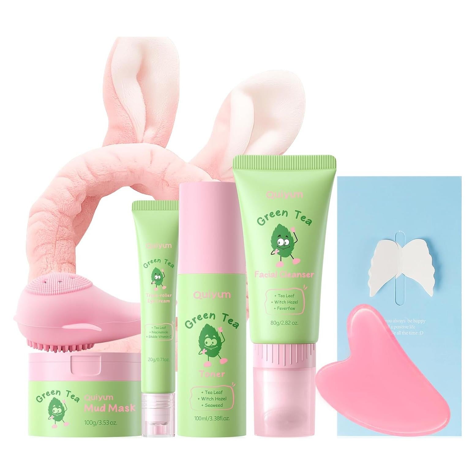 Set de Cuidado Facial Coreano QUIYUM con Té Verde - 7 Piezas