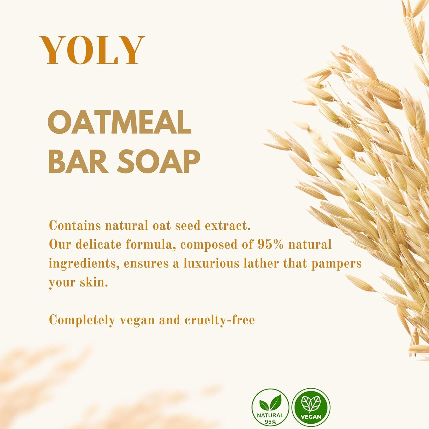 Jabón de Avena YOLY 90 g - Hidratante Vegano, Paquete de 4