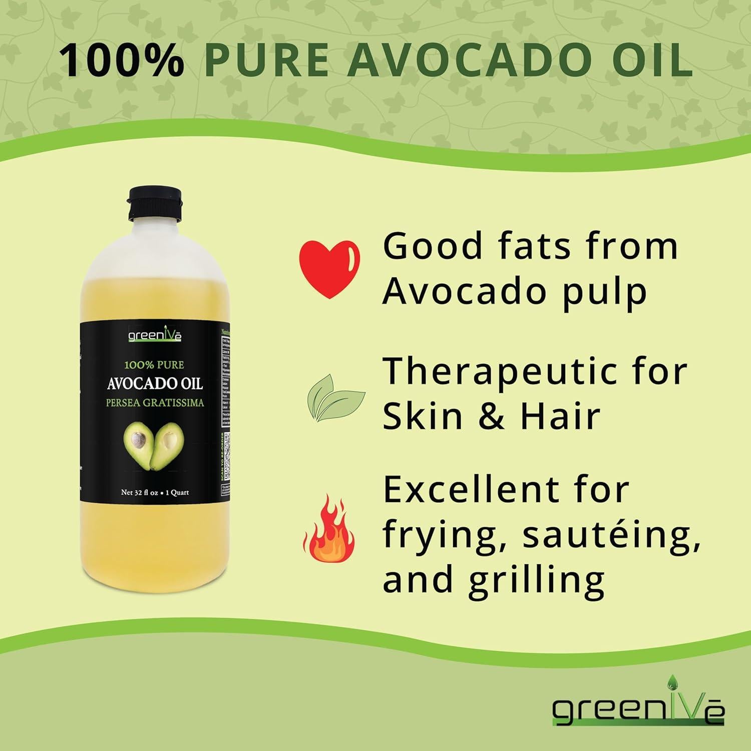 Aceite de Aguacate GreenIVe 100% Puro 0.95L Prensado en Frío