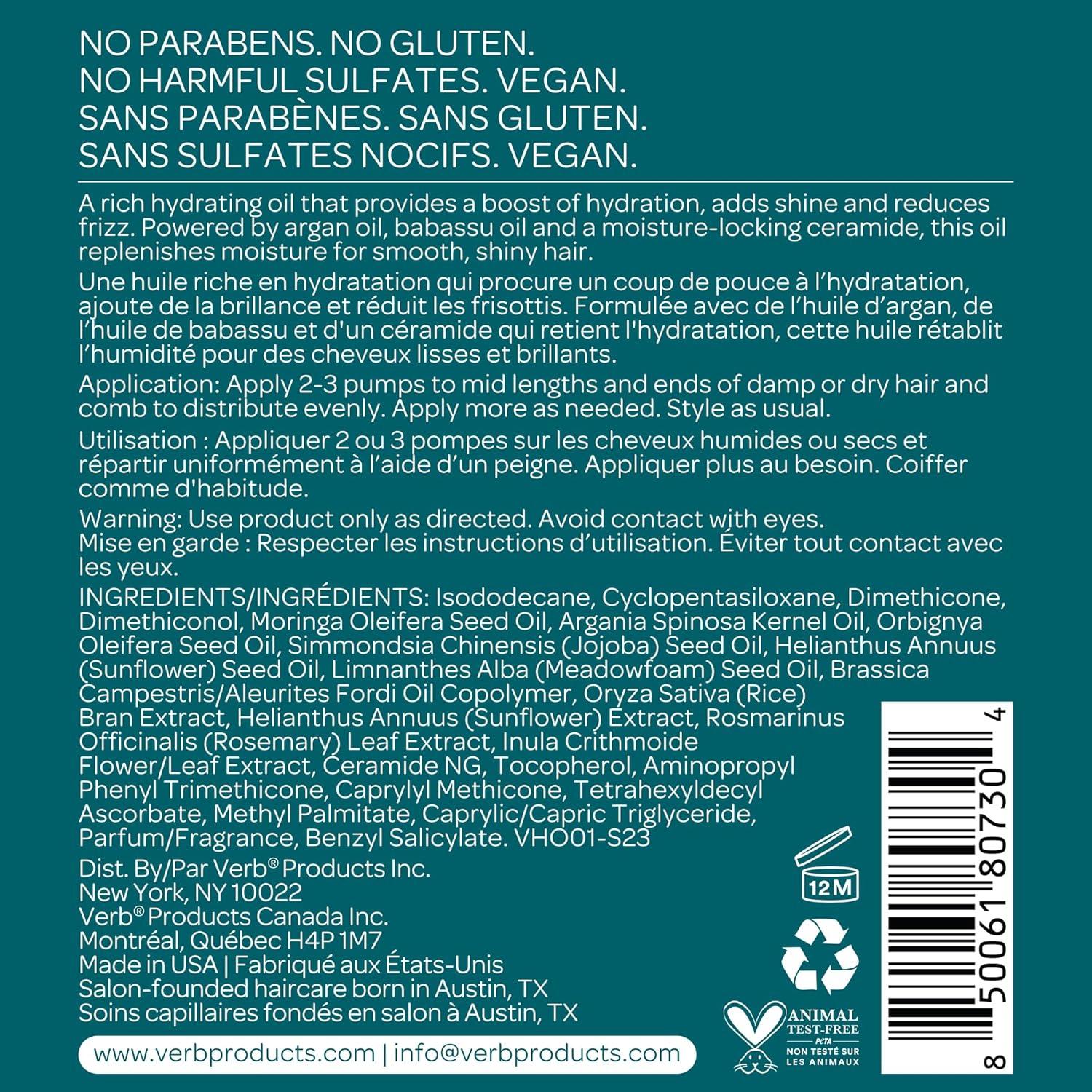 Aceite Hidratante VERB 118 ml - Brillo y Suavidad para Cabello